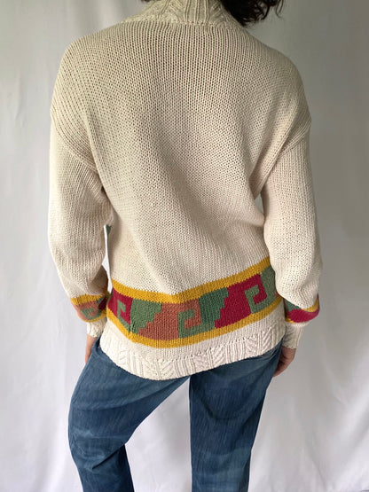 90s vintage multicolor southwestern Aztec cable knit sweater