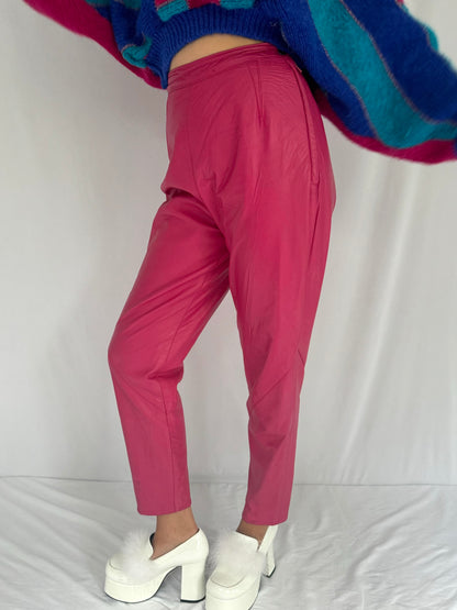 80s vintage hot pink tapered leather pants