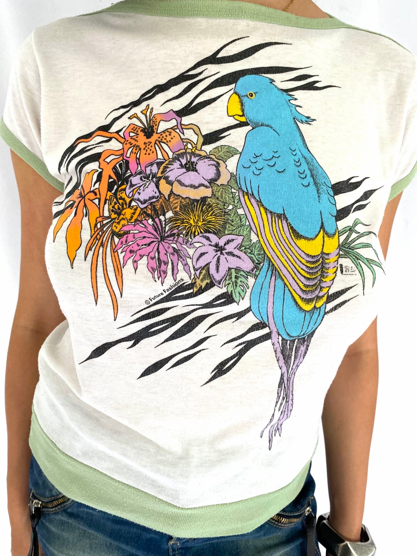 80s vintage colorful tropical parrot bird baby tee