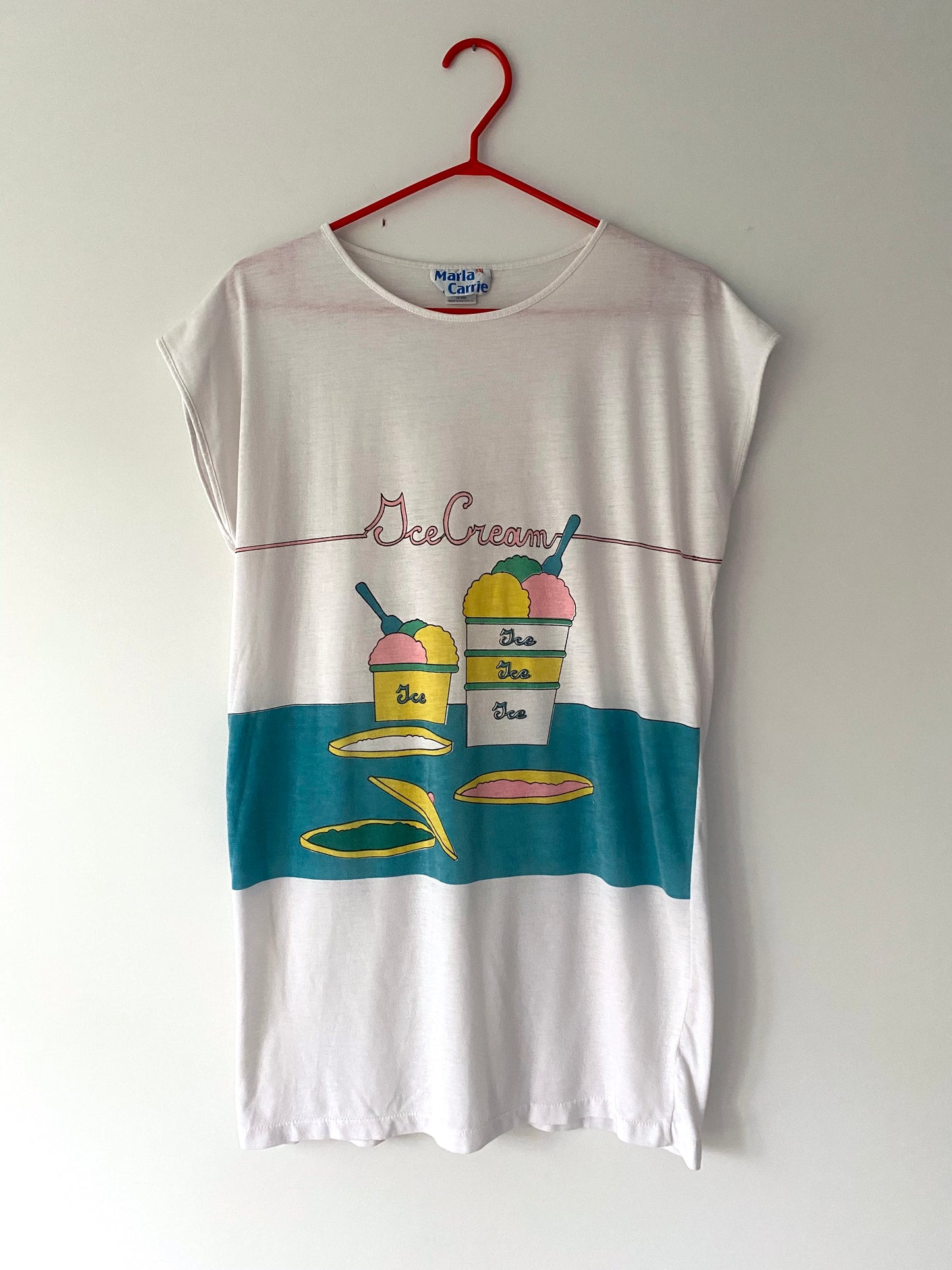 90s vintage white ice cream print sleeveless mini dress