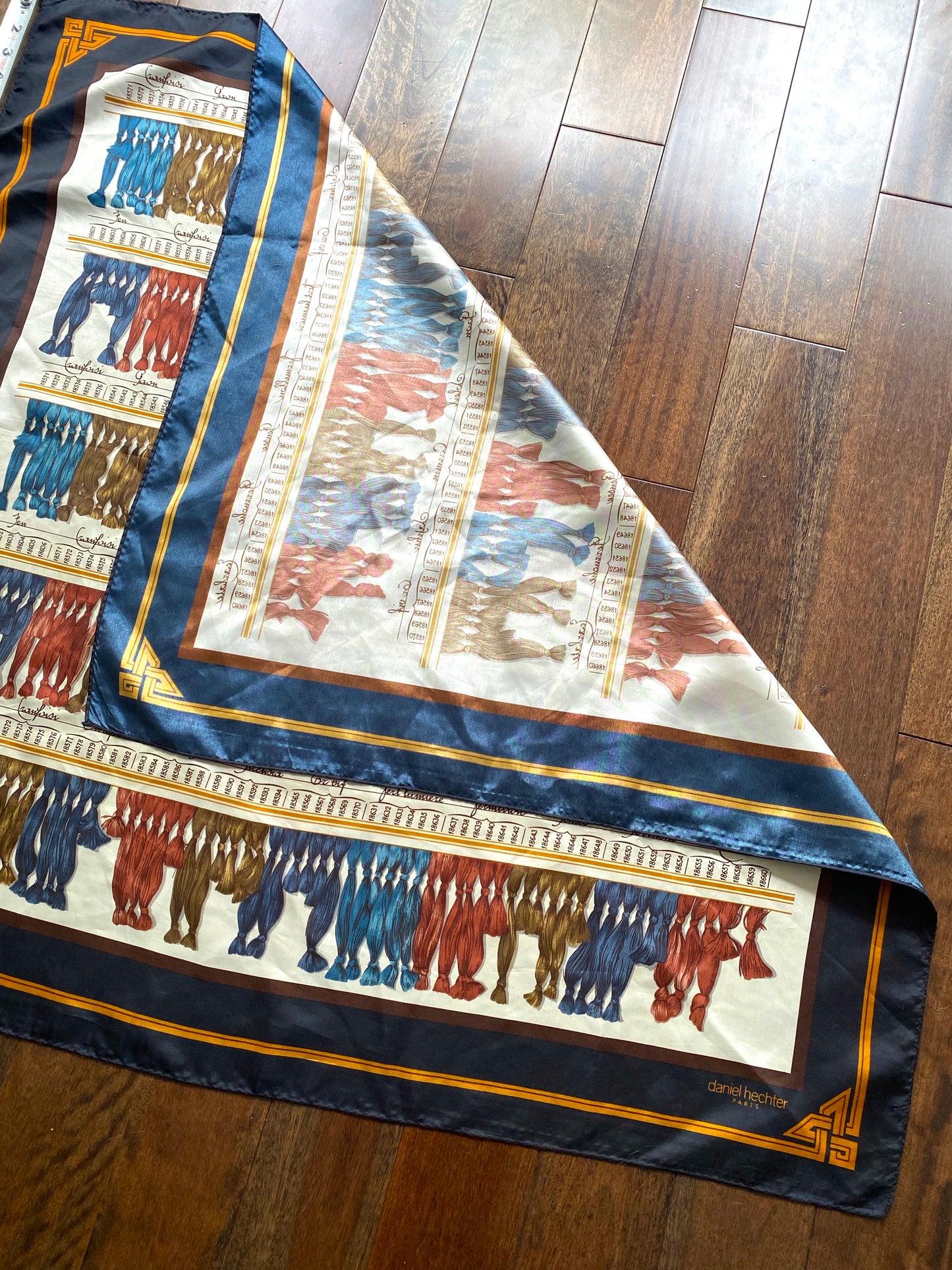 70s vintage navy multicolor abstract large silky square scarf