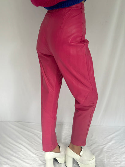 80s vintage hot pink tapered leather pants