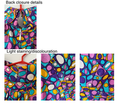 60s 70s vintage colorful handmade abstract mod sleeveless pant jumpsuit