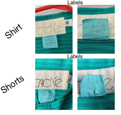 80s vintage turquoise blue embellished shirt shorts matching set 