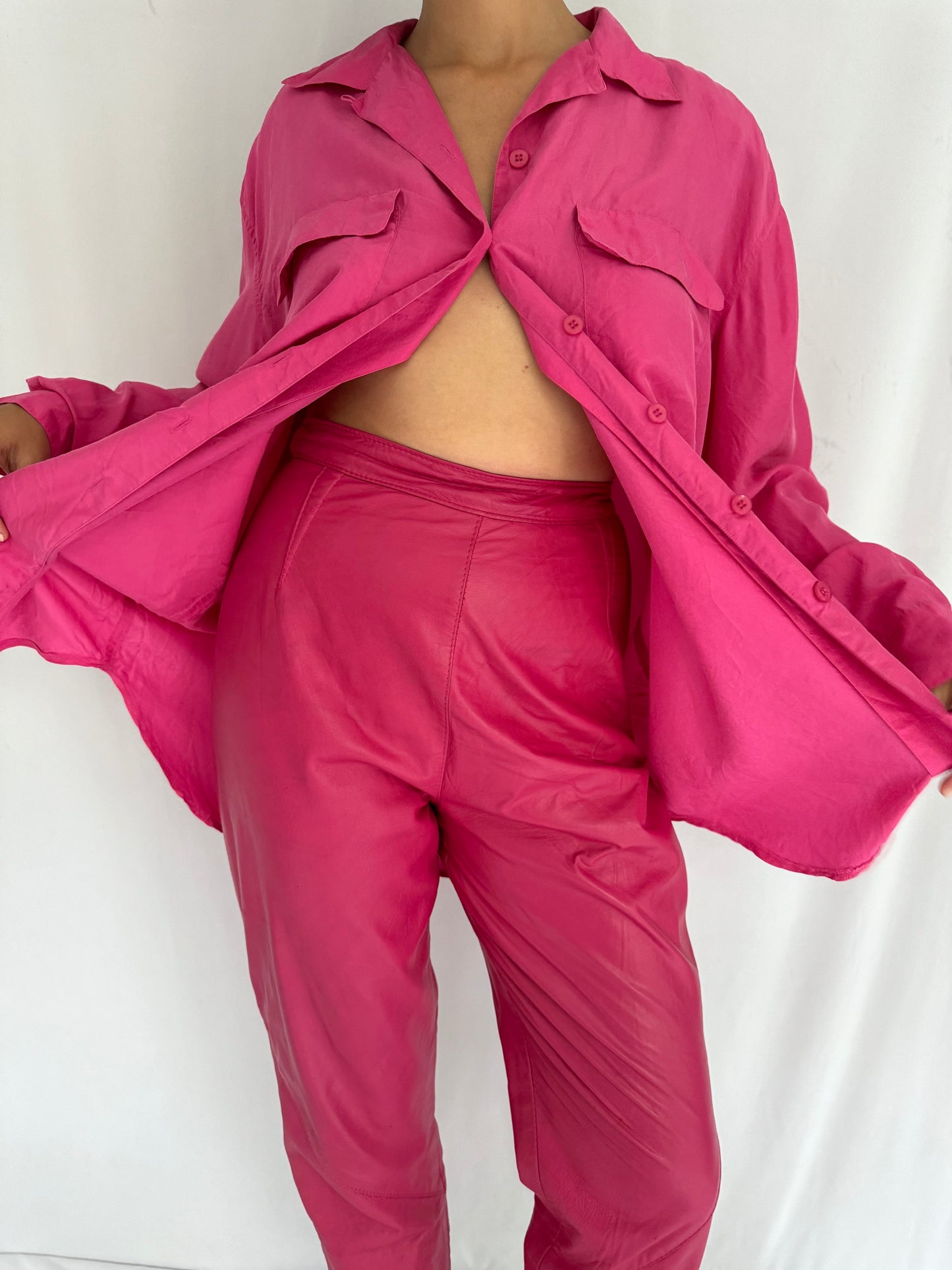 80s vintage pink silk long sleeved button up blouse – medium, large | lightweight flowy collared top