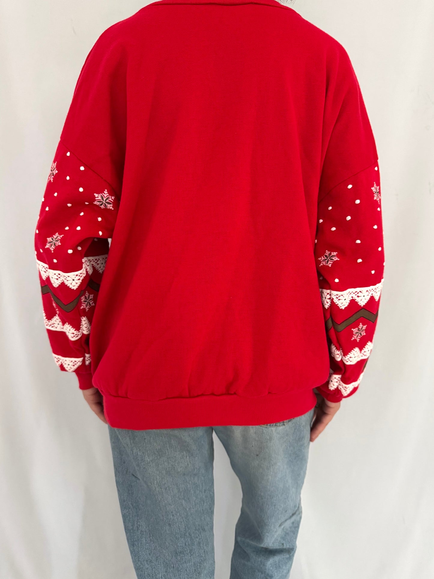 90s vintage red snowy winter scene graphic pullover sweatshirt