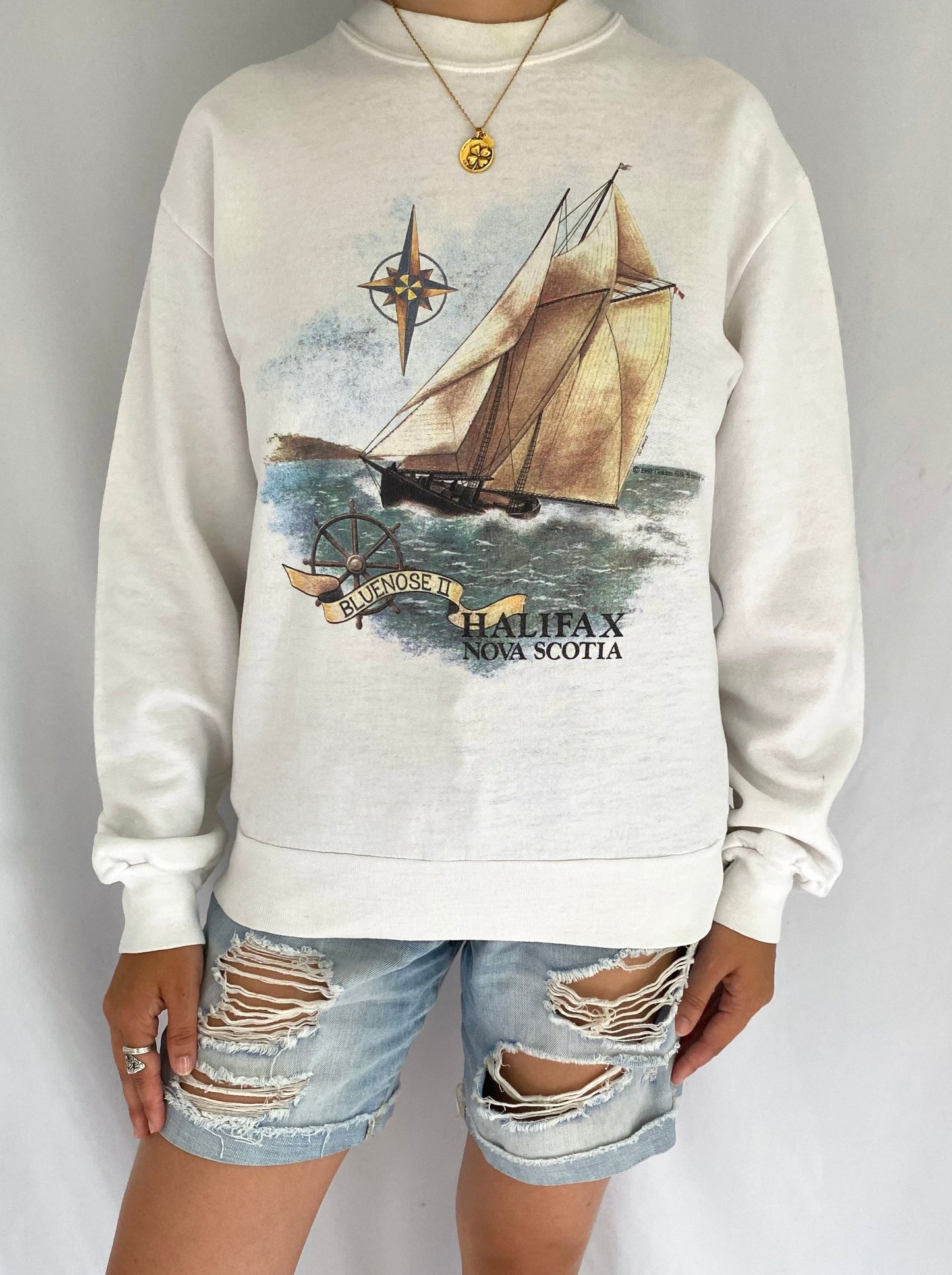 80s vintage nova scotia halifax sailing pullover sweater - small | unisex coastal souvenir crewneck sweatshirt