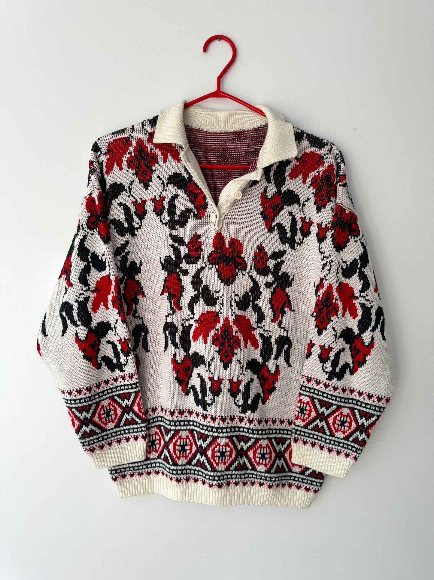 90s vintage multicolor floral abstract collared knit sweater – small, medium