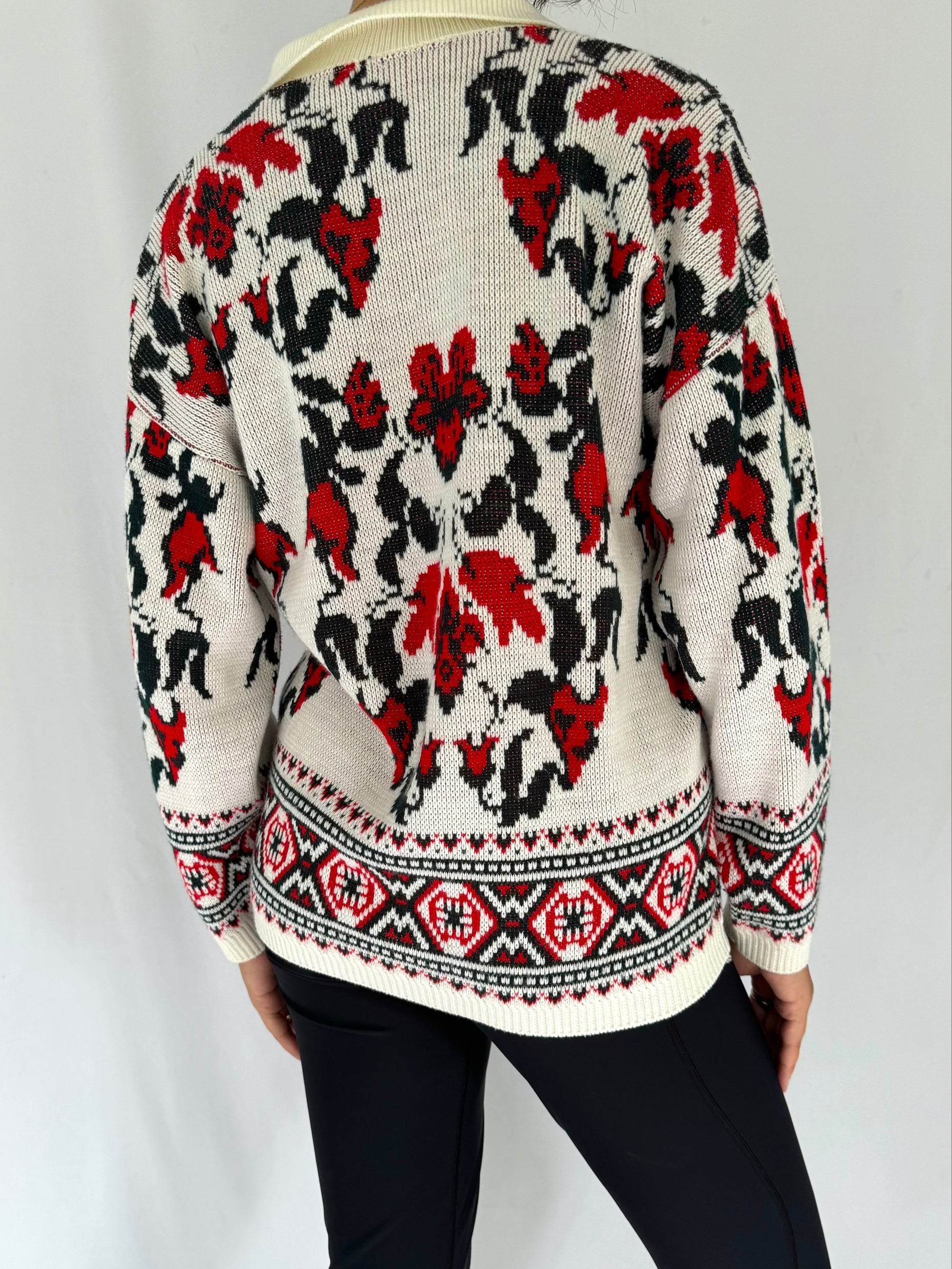 90s vintage multicolor floral abstract collared knit sweater