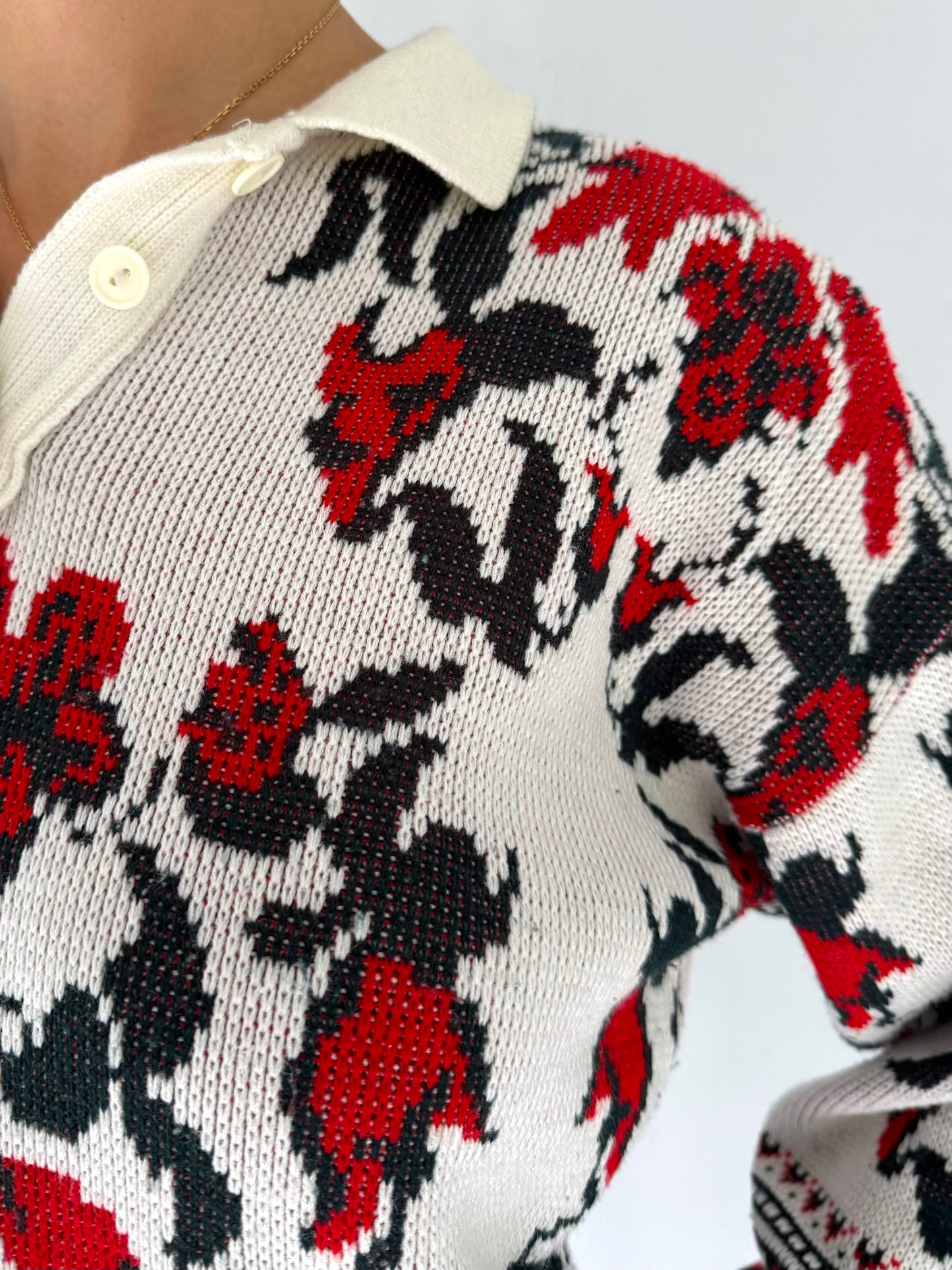 90s vintage multicolor floral abstract collared knit sweater
