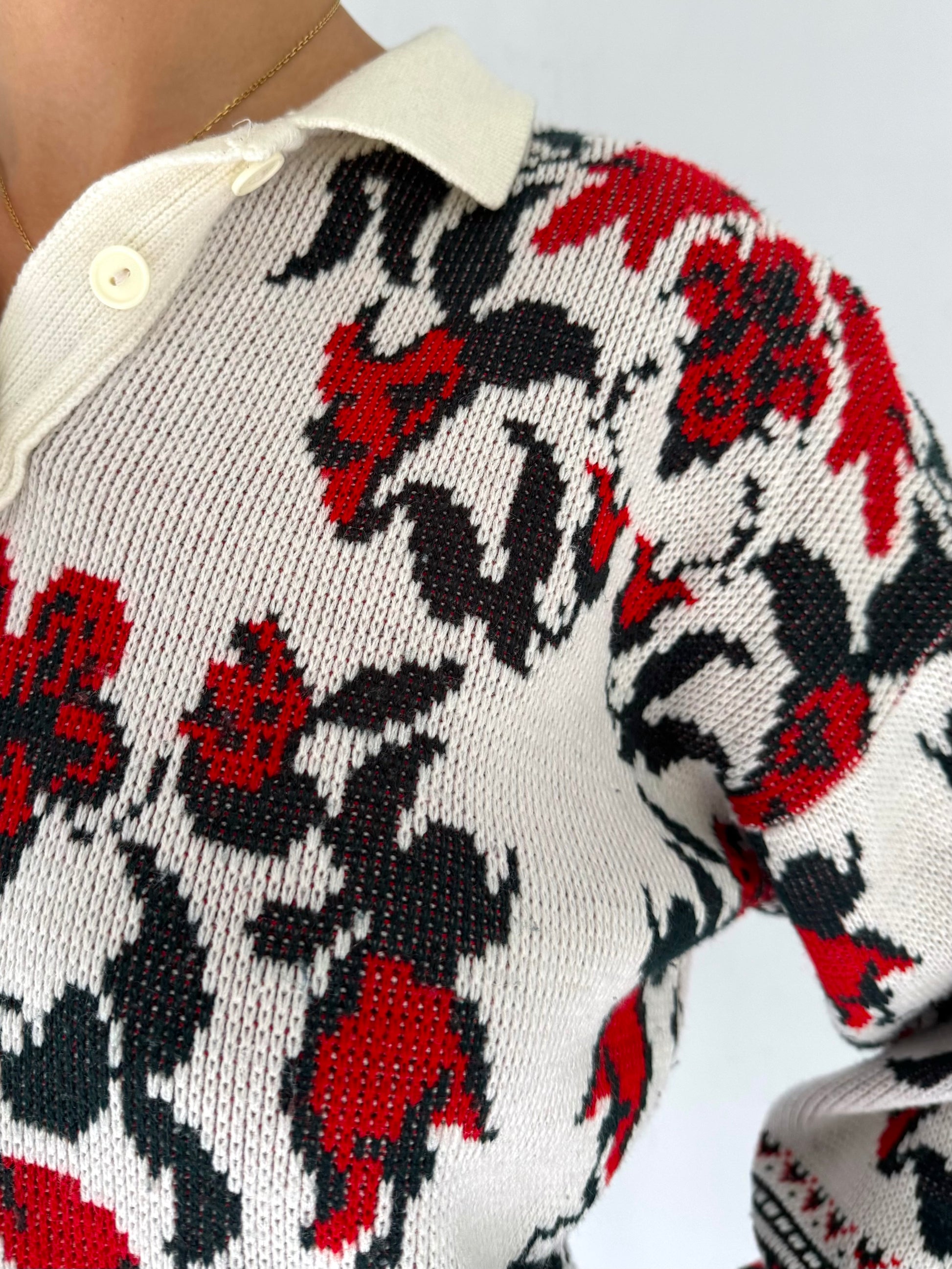 90s vintage multicolor floral abstract collared knit sweater