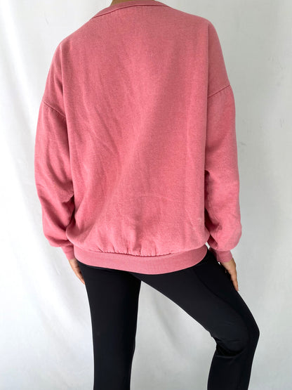 90s vintage pink music lover graphic quote pullover sweater – small, medium | sheet music notes crewneck sweatshirt