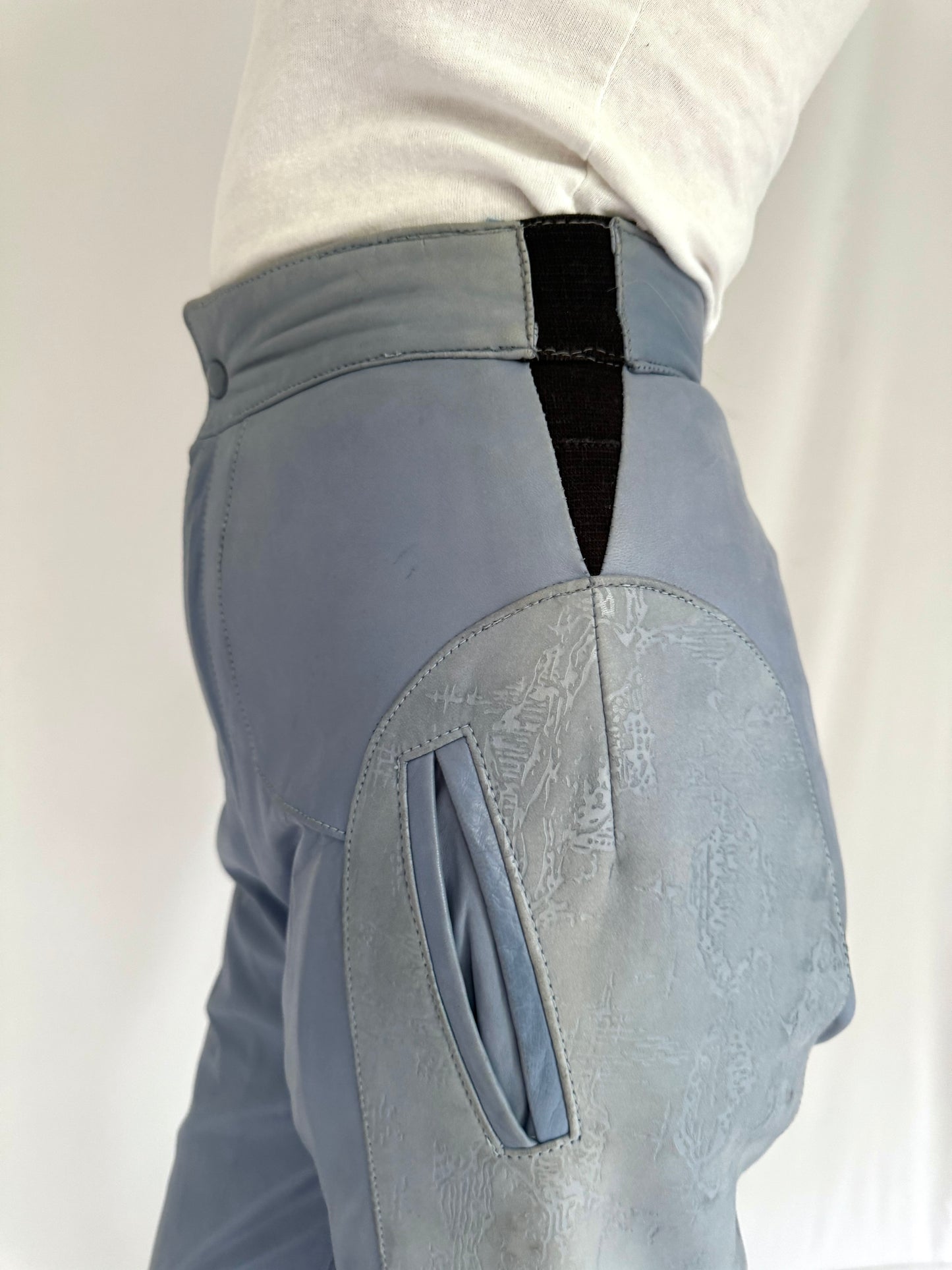 80s vintage light blue tapered leather suede pants – small, medium | soft ultra high rise waist trousers