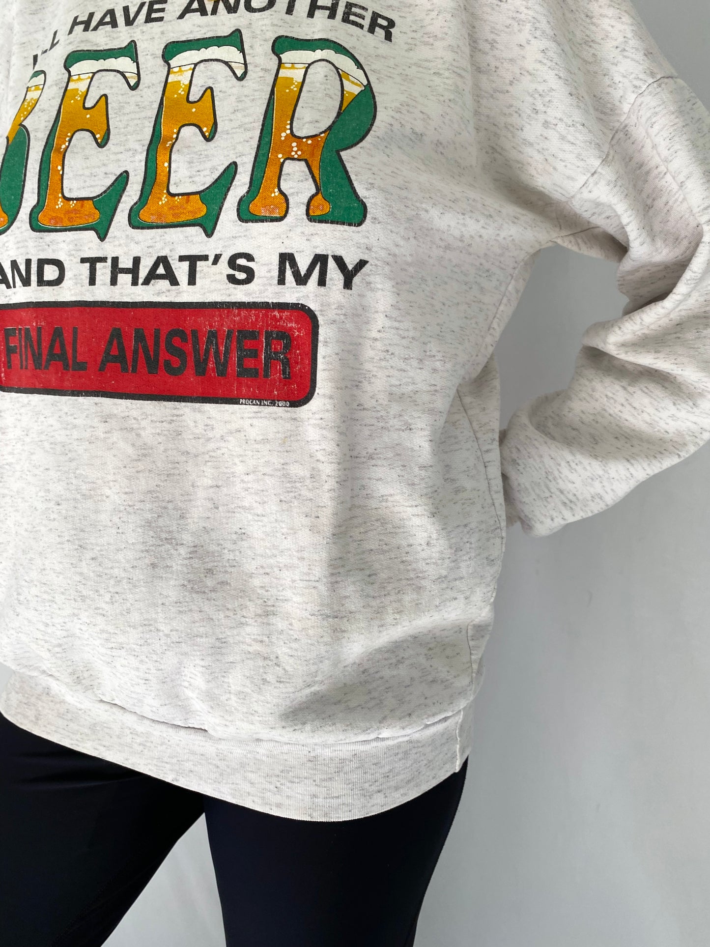 vintage grey beer graphic quote pullover sweater – medium | unisex funny drink phrase crewneck sweatshirt