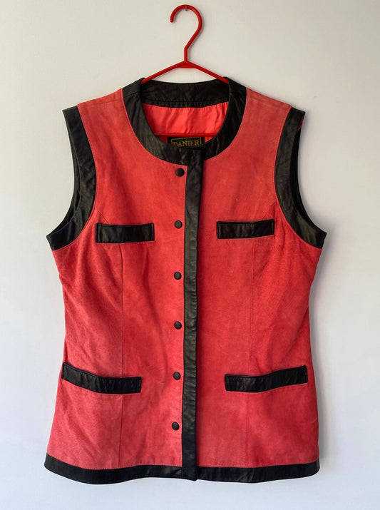 90s vintage danier coral hot pink suede leather button up vest – small medium | bright casual retro waistcoat canada