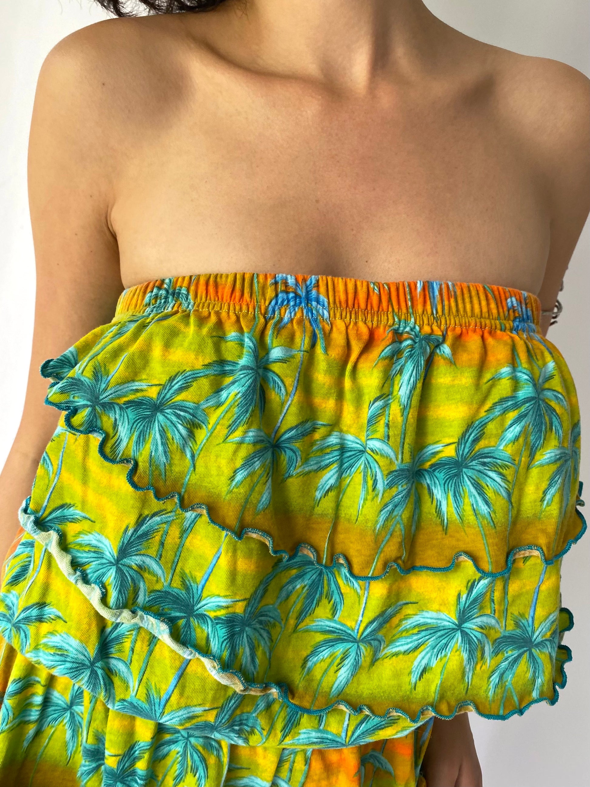 80s vintage colorful Hawaiian tropical strapless romper