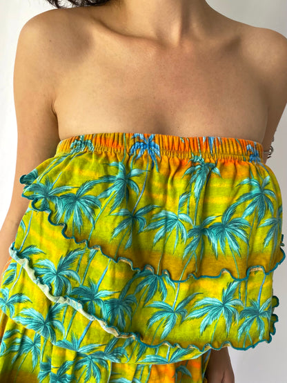 80s vintage colorful Hawaiian tropical strapless romper