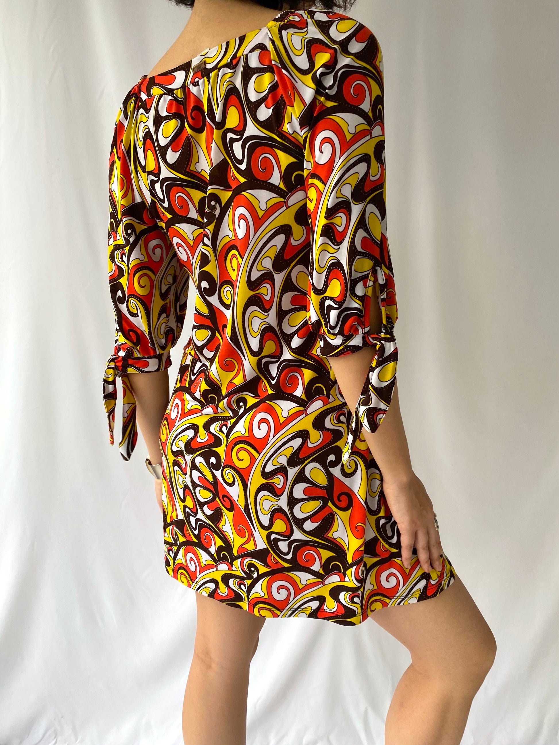 90s does 60s vintage colorful groovy half sleeved dress