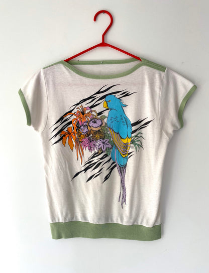 80s vintage colorful tropical parrot bird baby tee