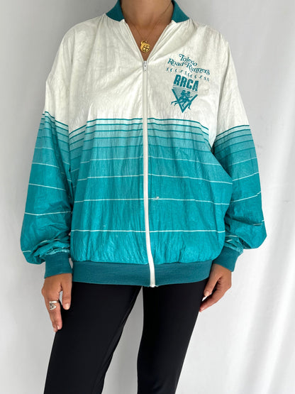 90s vintage turquoise unisex light windbreaker jacket – large | mens toledo road runners retro cycling jacket