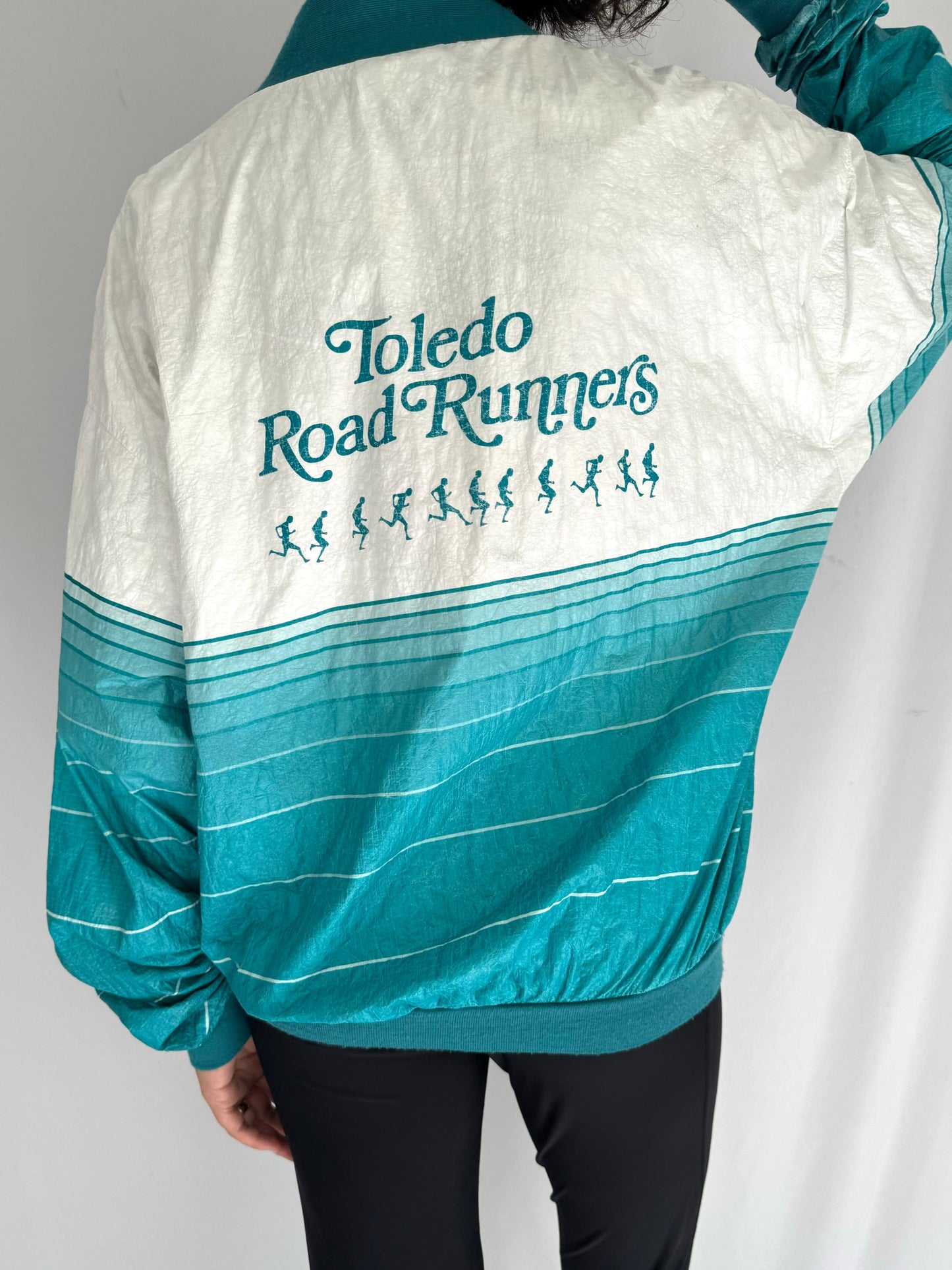 90s vintage turquoise unisex light windbreaker jacket – large | mens toledo road runners retro cycling jacket