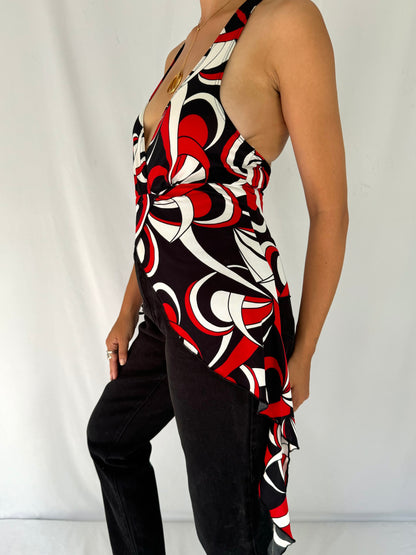 90s vintage multicolor fairy abstract print halter tank top