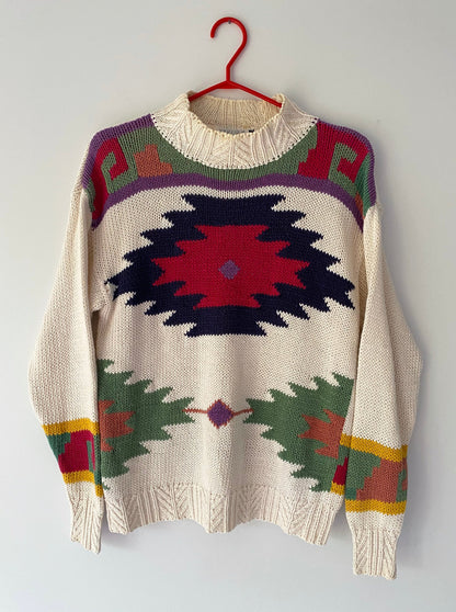 90s vintage multicolor southwestern Aztec cable knit sweater
