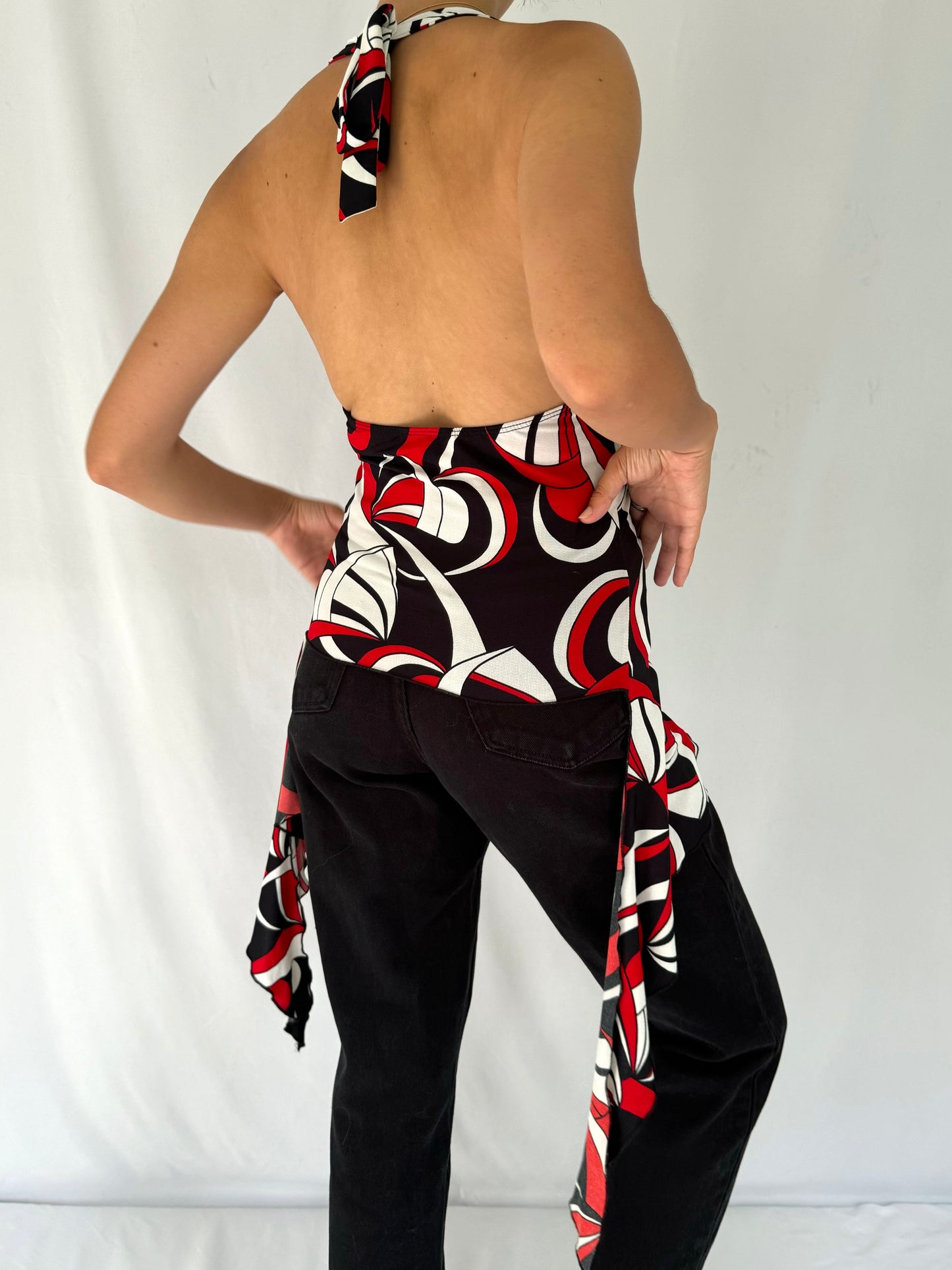 90s vintage multicolor fairy abstract print halter tank top