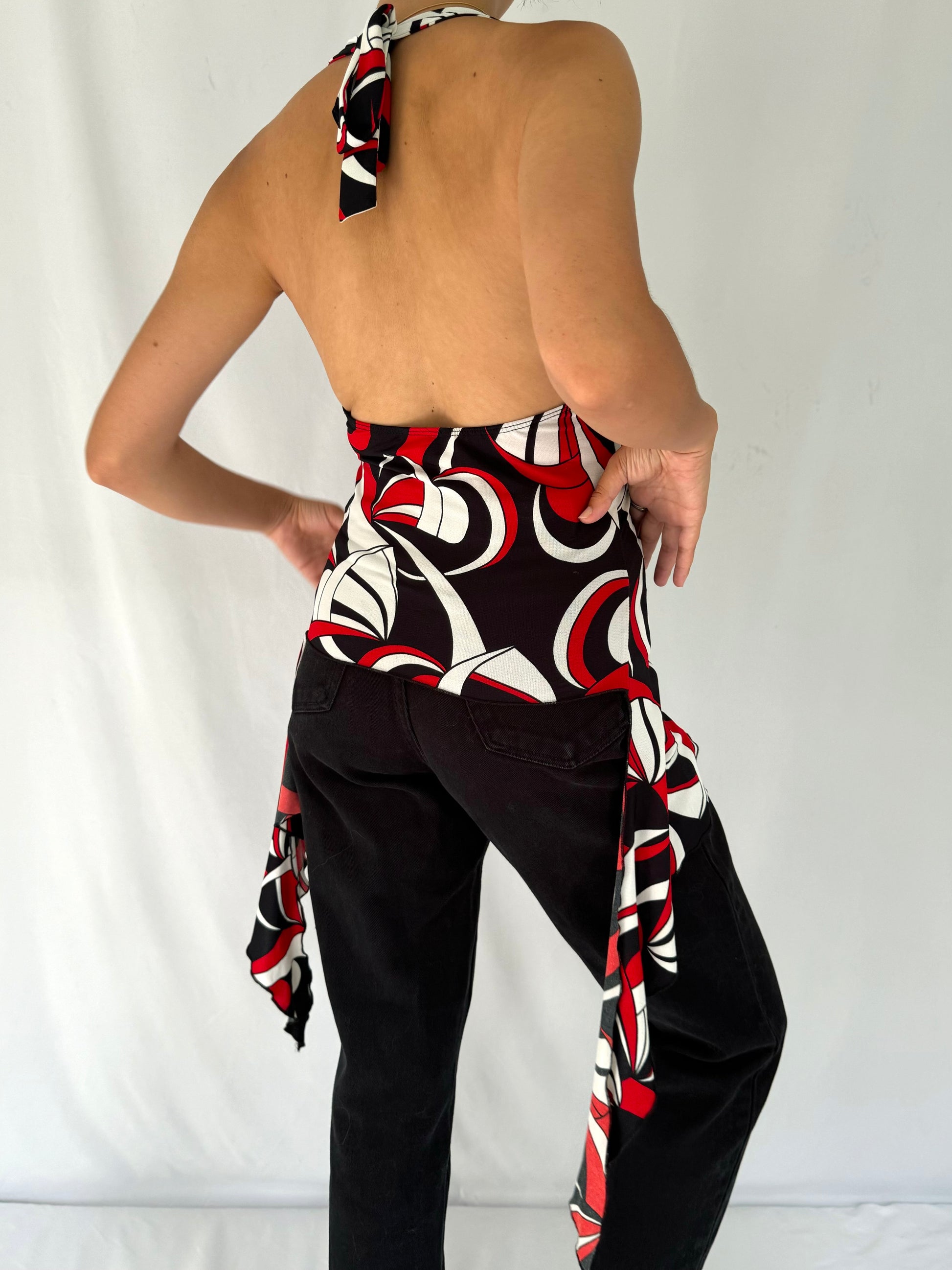 90s vintage multicolor fairy abstract print halter tank top
