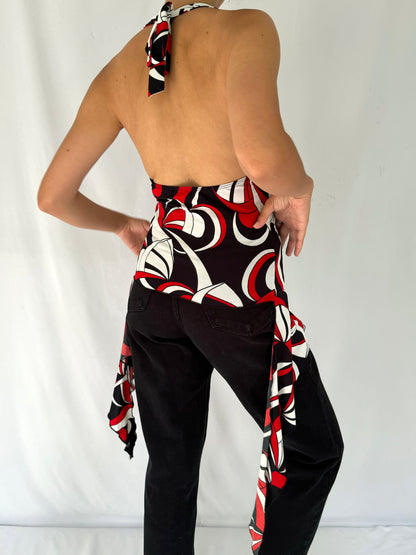 90s vintage multicolor fairy abstract print halter tank top