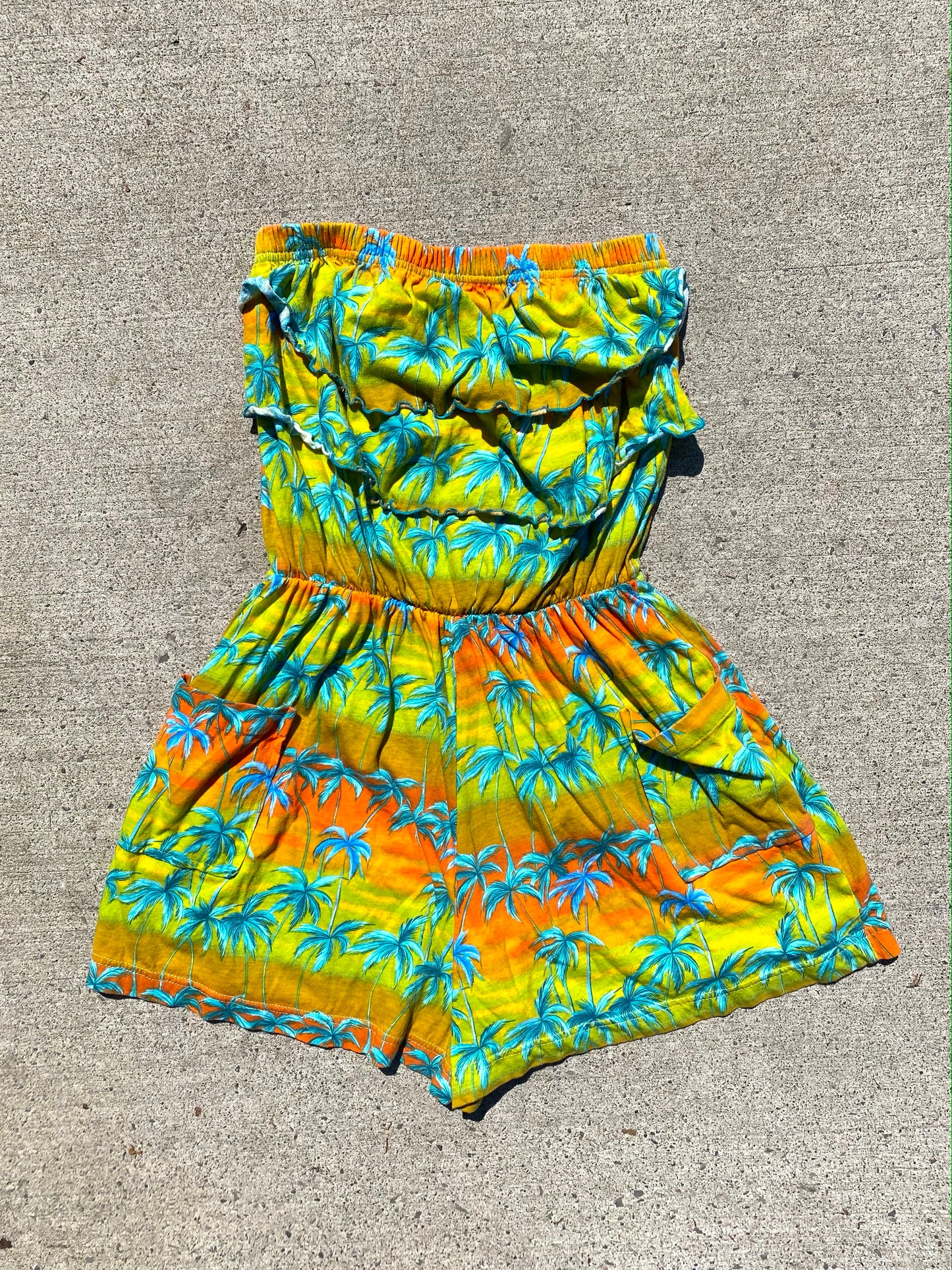 80s vintage colorful Hawaiian tropical strapless romper
