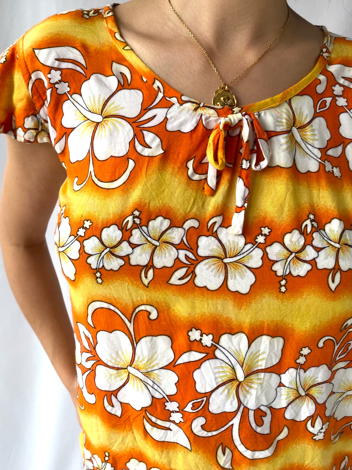 90s vintage orange Hawaiian hibiscus shirt top matching set 