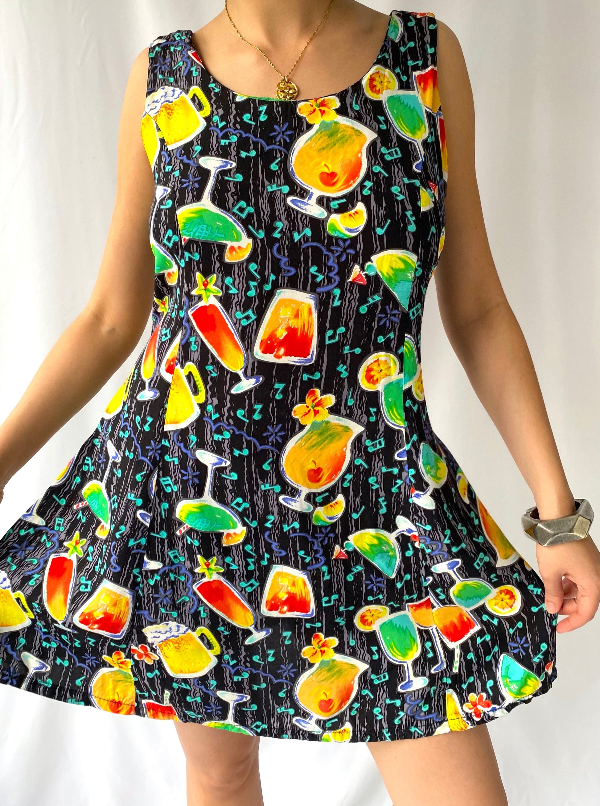 90s vintage colorful vacation print mini dress