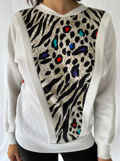 80s vintage rainbow tiger stripe leopard animal print pullover sweater