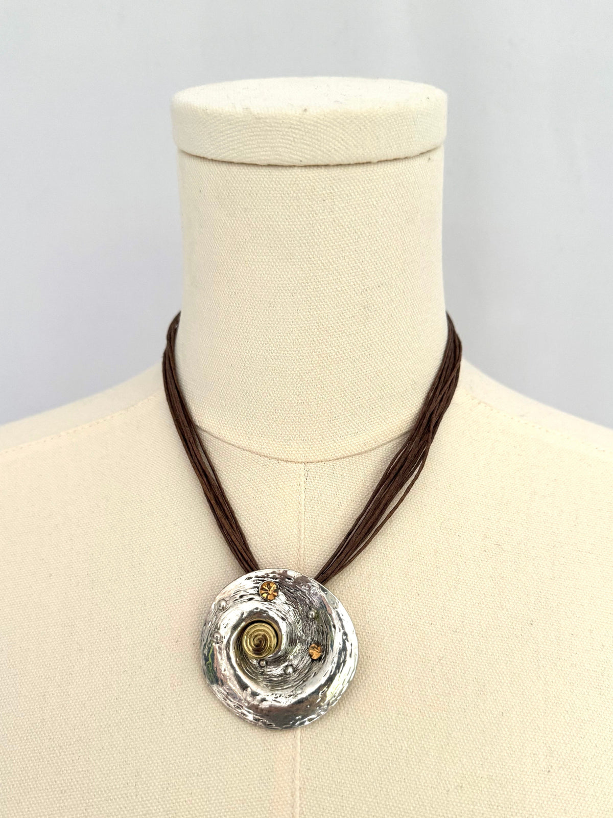 vintage large silver swirl pendant cord rope short choker necklace