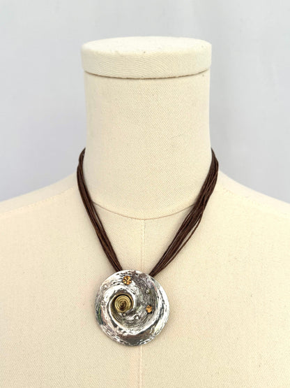 vintage large silver swirl pendant cord rope short choker necklace