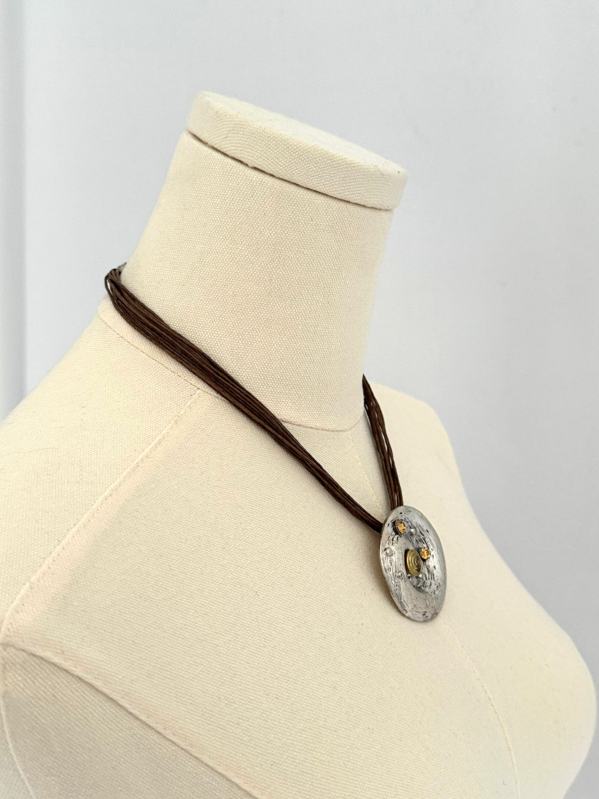 vintage large silver swirl pendant cord rope short choker necklace