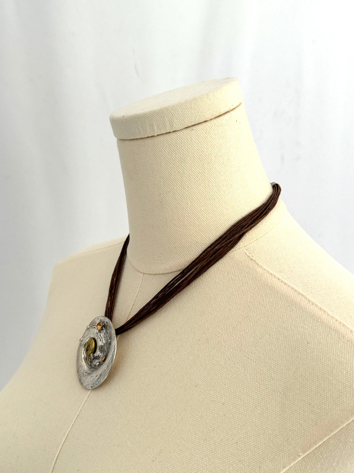 vintage large silver swirl pendant cord rope short choker necklace