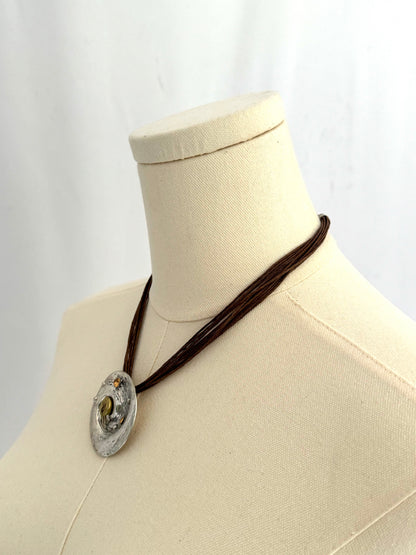 vintage large silver swirl pendant cord rope short choker necklace