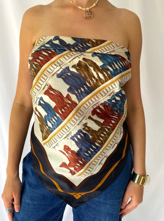 70s vintage navy multicolor abstract large silky square scarf | Daniel Hechter Paris baroque mcm shawl wrap top