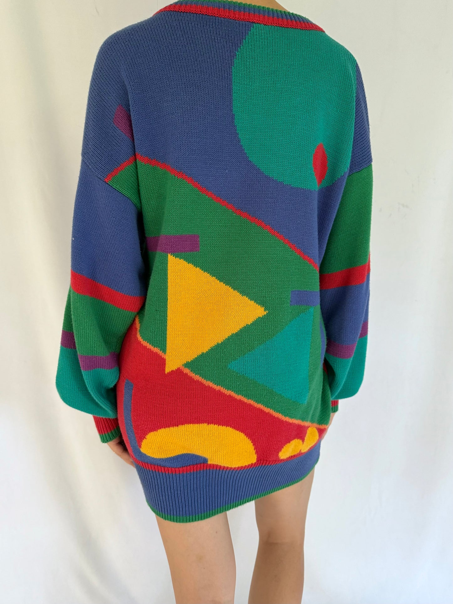 80s vintage multicolor novelty gymnast print knit sweater