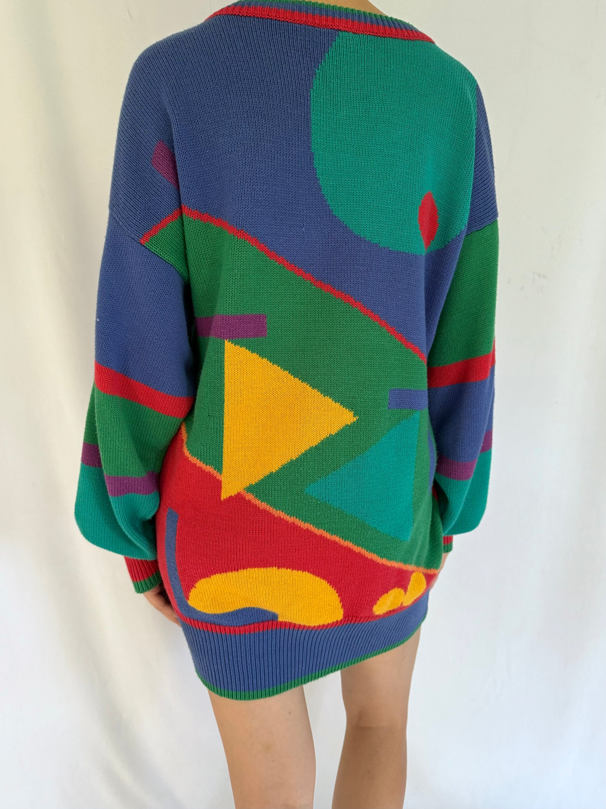 80s vintage multicolor novelty gymnast print knit sweater