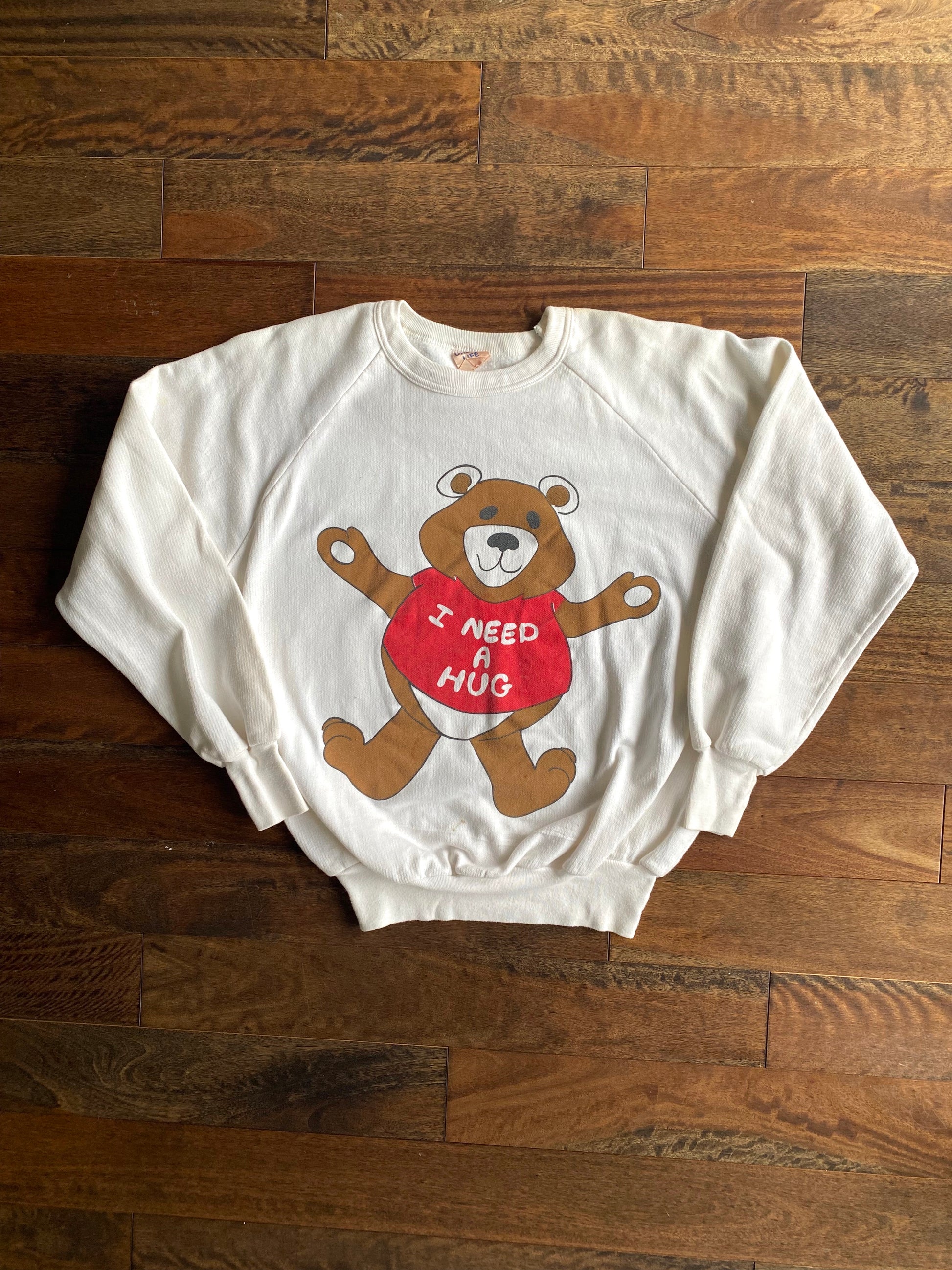 80s 90s vintage I Need A Hug teddy bear pullover sweater – extra small, small