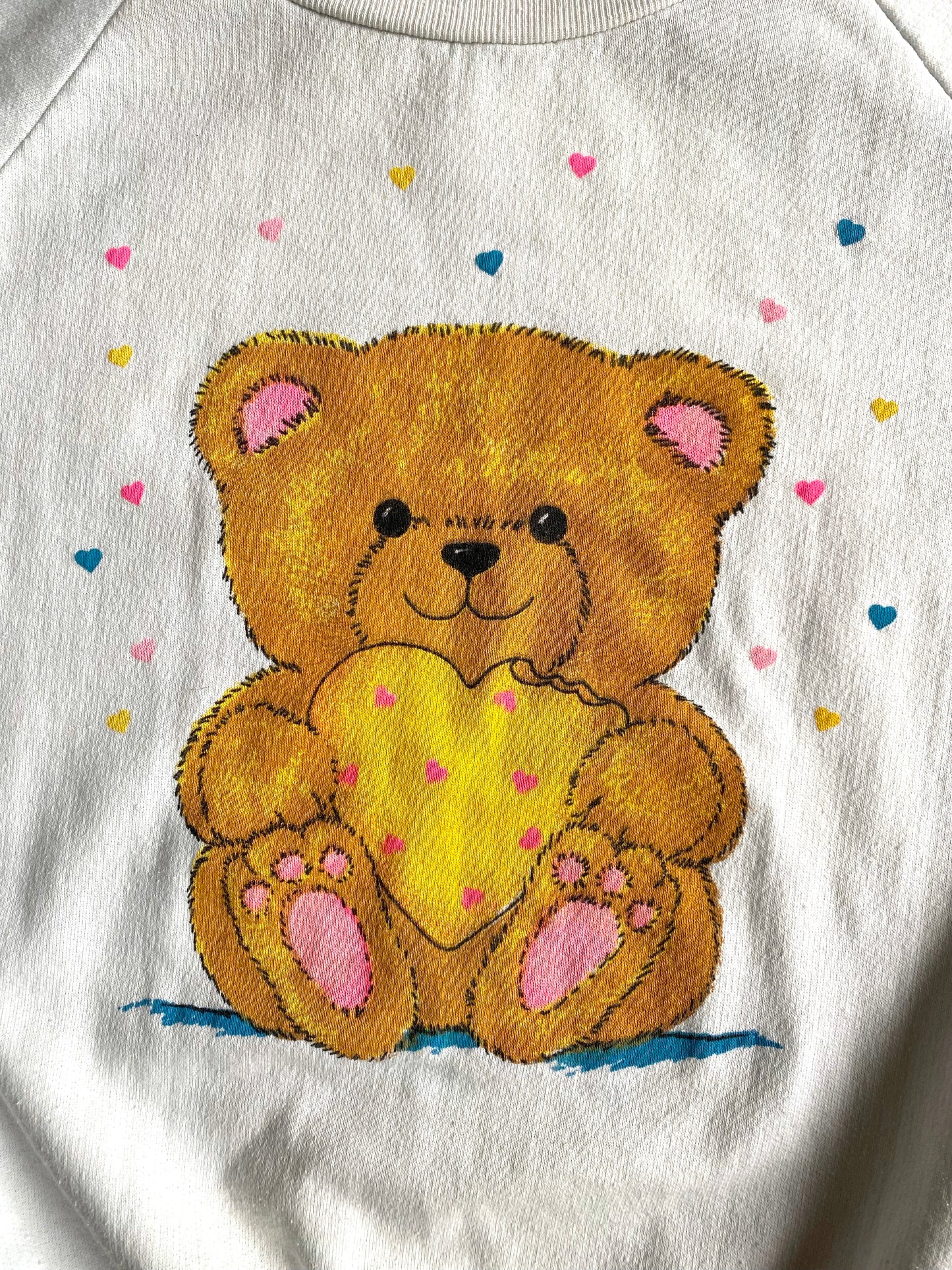 80s 90s vintage pastel teddy bear pullover sweater – extra small, small