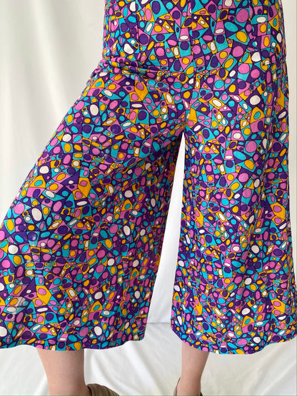 60s 70s vintage colorful handmade abstract mod sleeveless pant jumpsuit