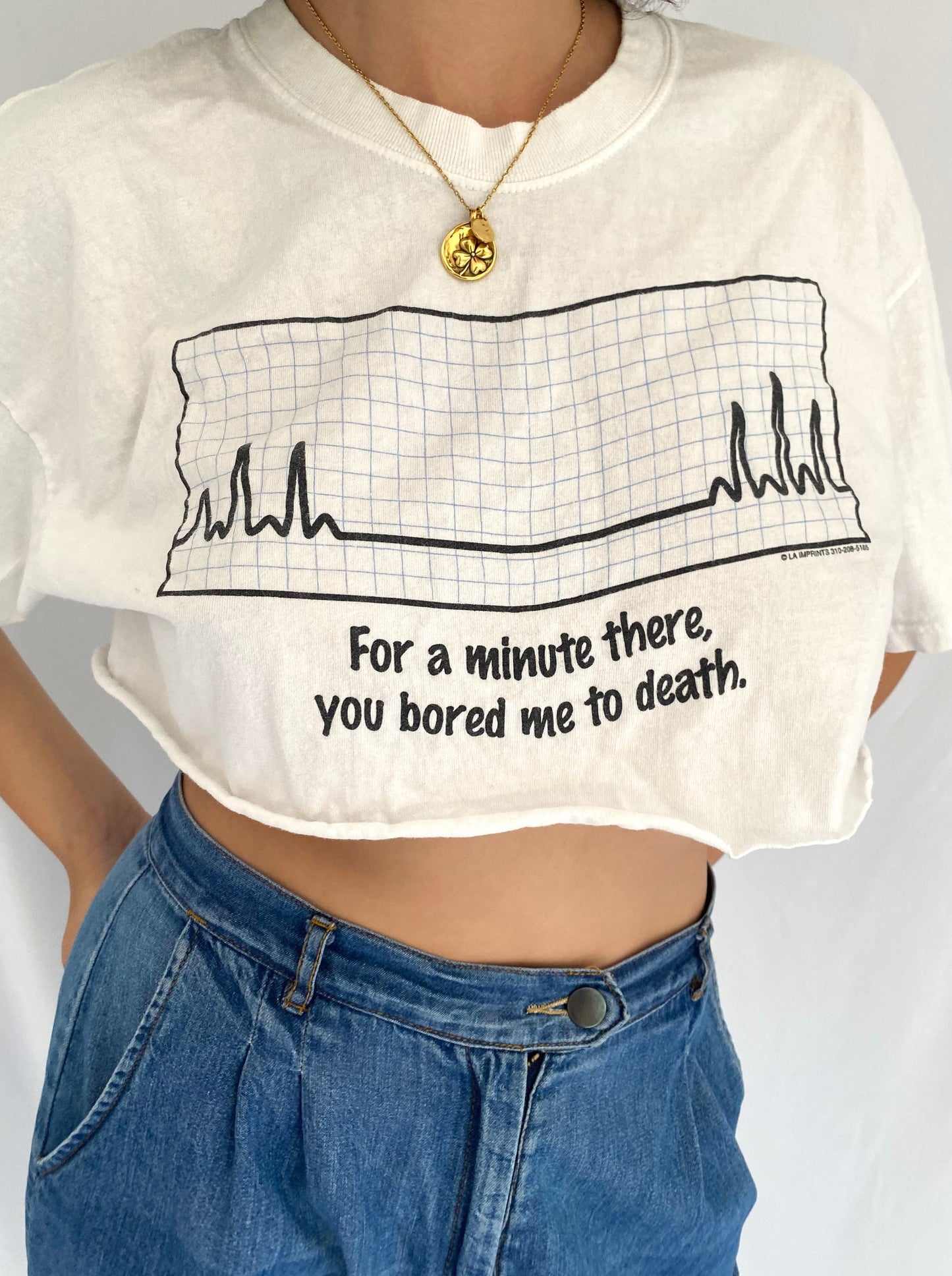 90s vintage white funny you bored me to death graphic cropped tee shirt | sarcastic saying spellout cotton crop top