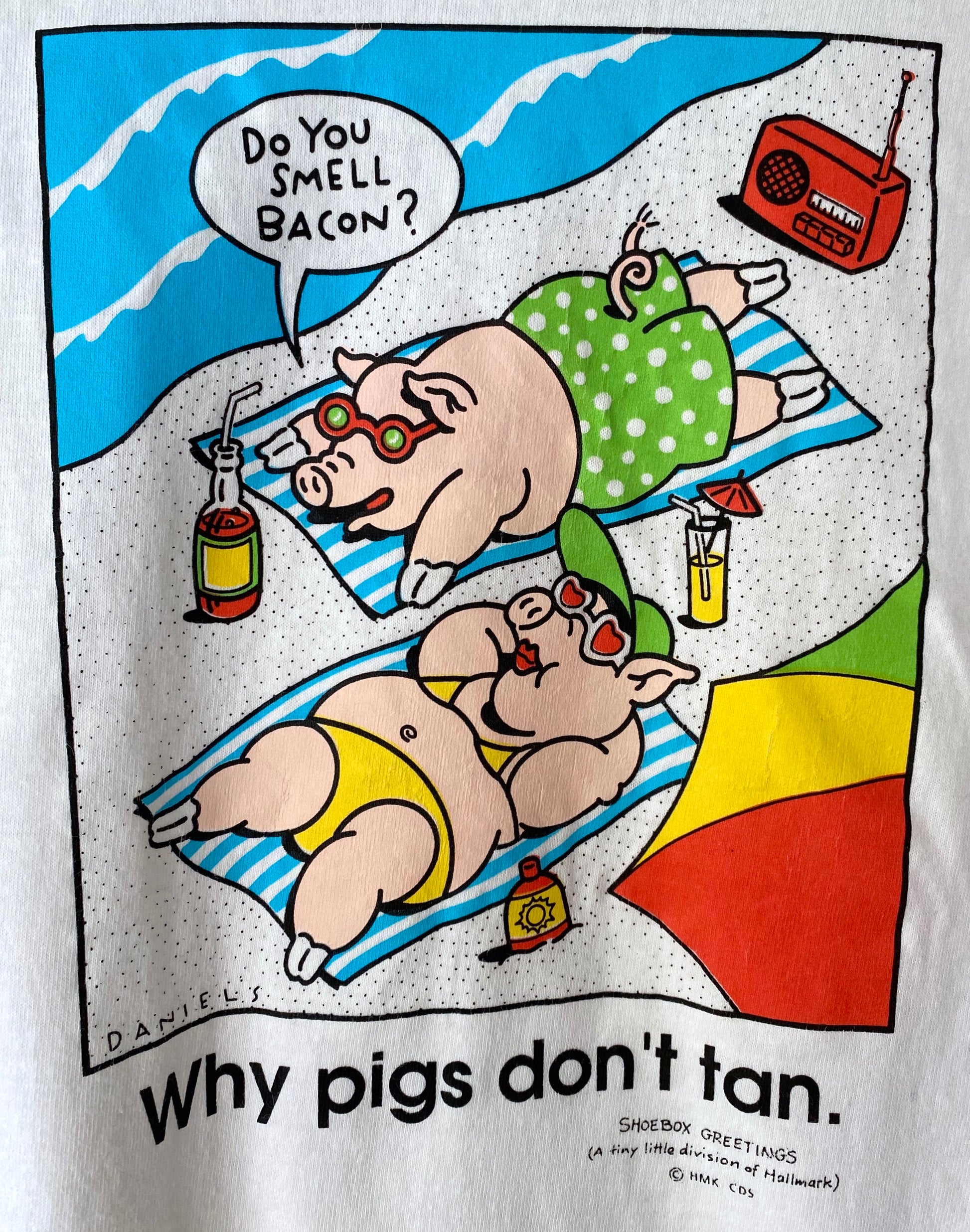 90s vintage novelty funny pigs beach short sleeved tee shirt