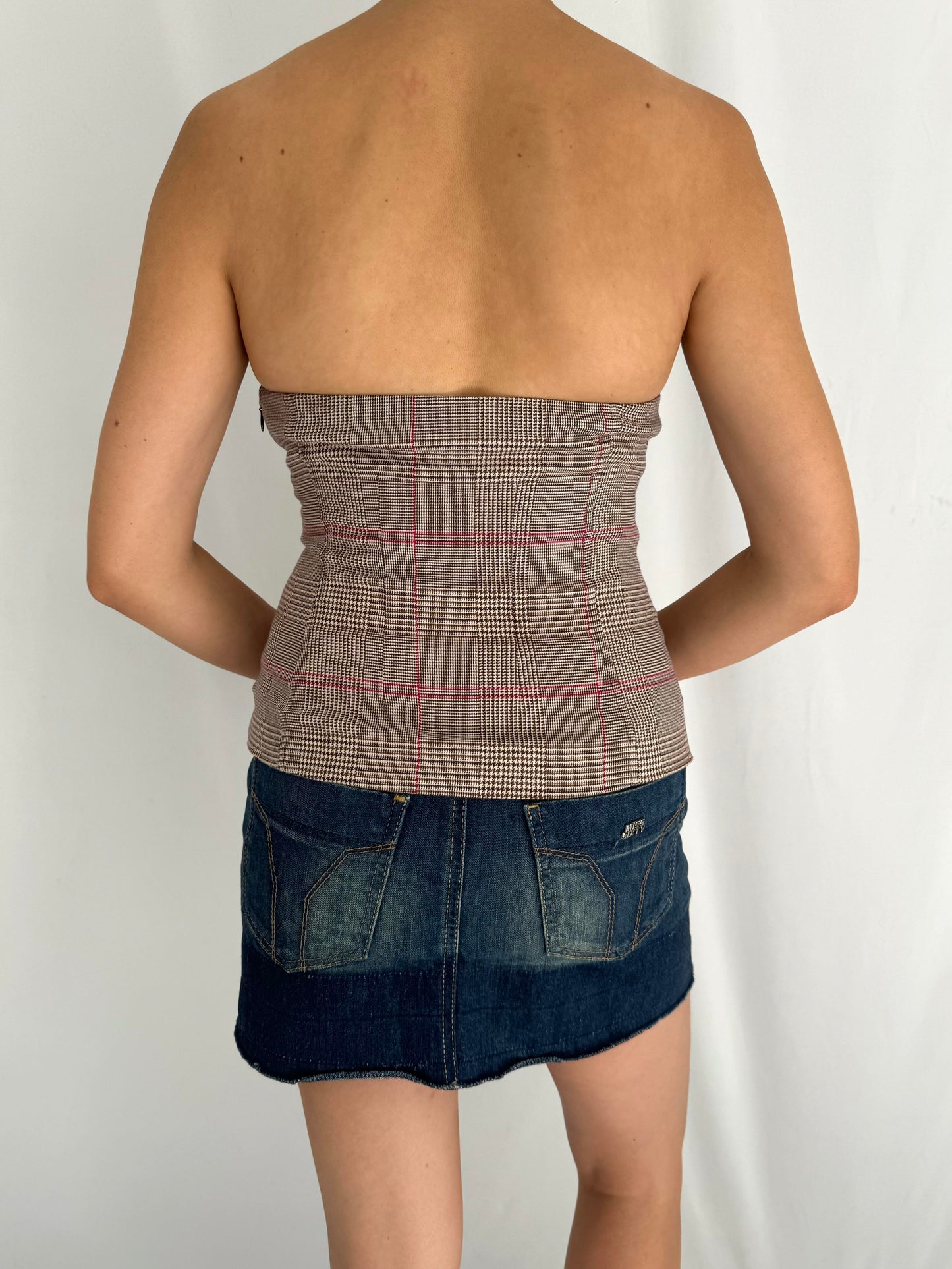 y2k vintage GUESS jeans plaid button up tube top