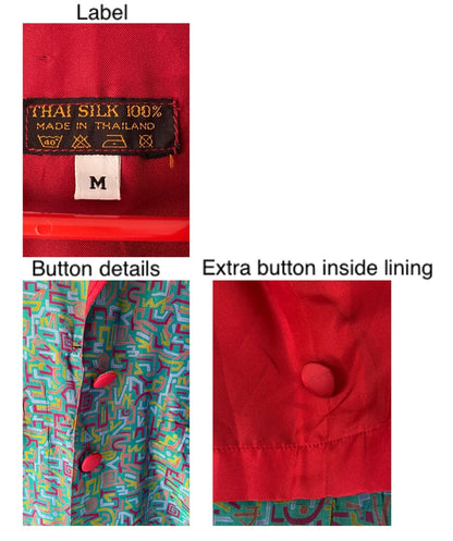 80s vintage green red abstract oversized thai silk blazer jacket 