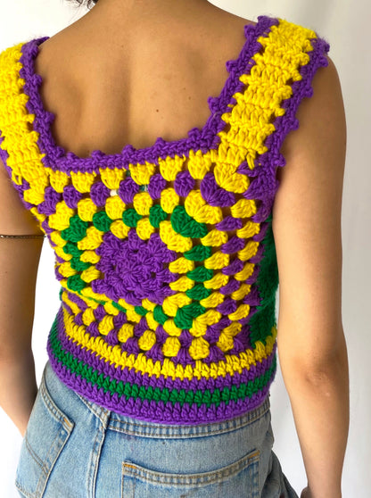 60s 70s vintage multicolor granny square hand knit crochet tank top
